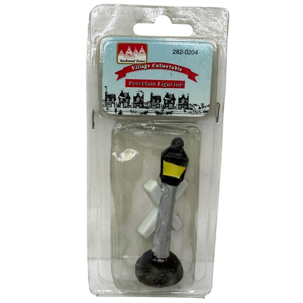 Enchanted Forest Village Collectable Porcelain Figurine Railroad Crossing Lamp